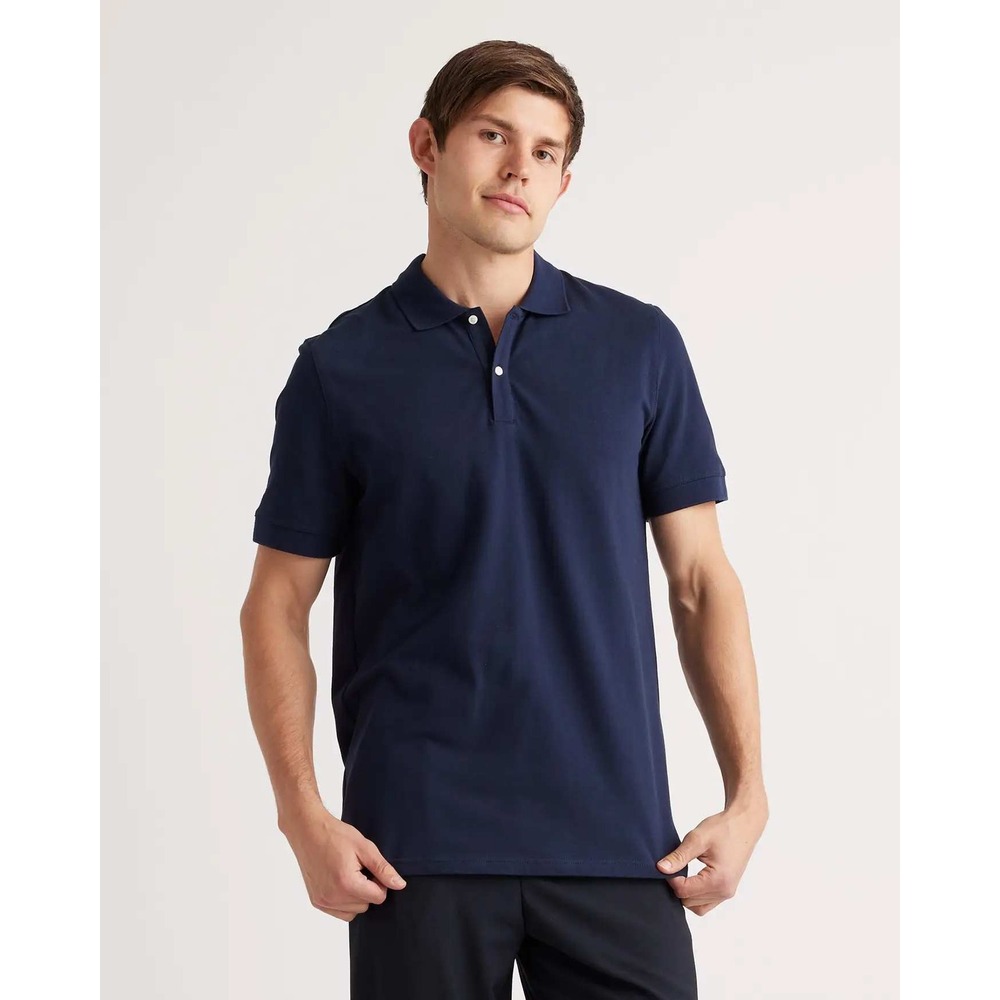 Quince Mens Organic Cotton Pique Polo Shirt Navy Blue Size XL NWT